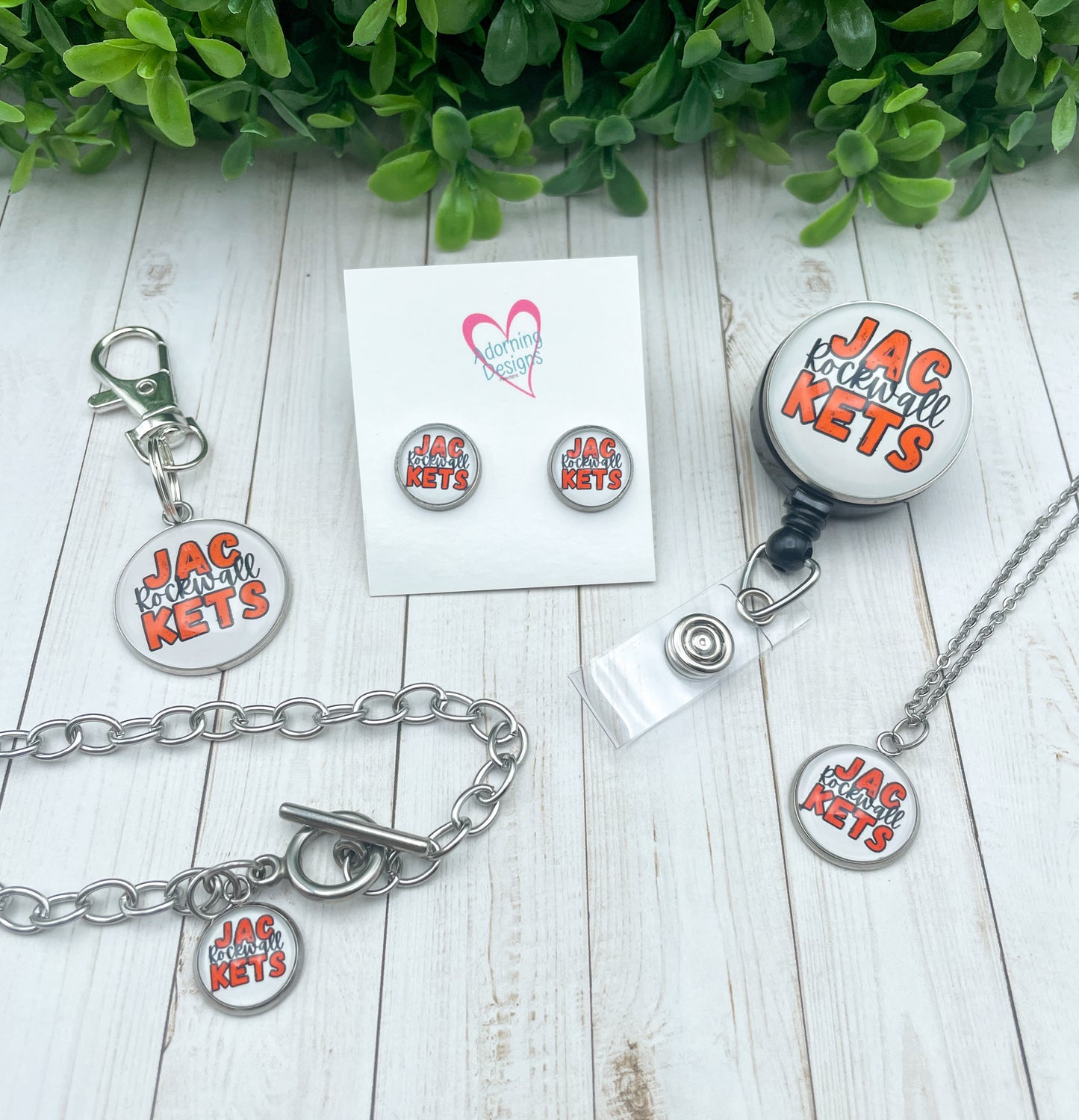 Style 1: Glass cab items- studs, necklace, charm bracelet, zipper pull, badge reel