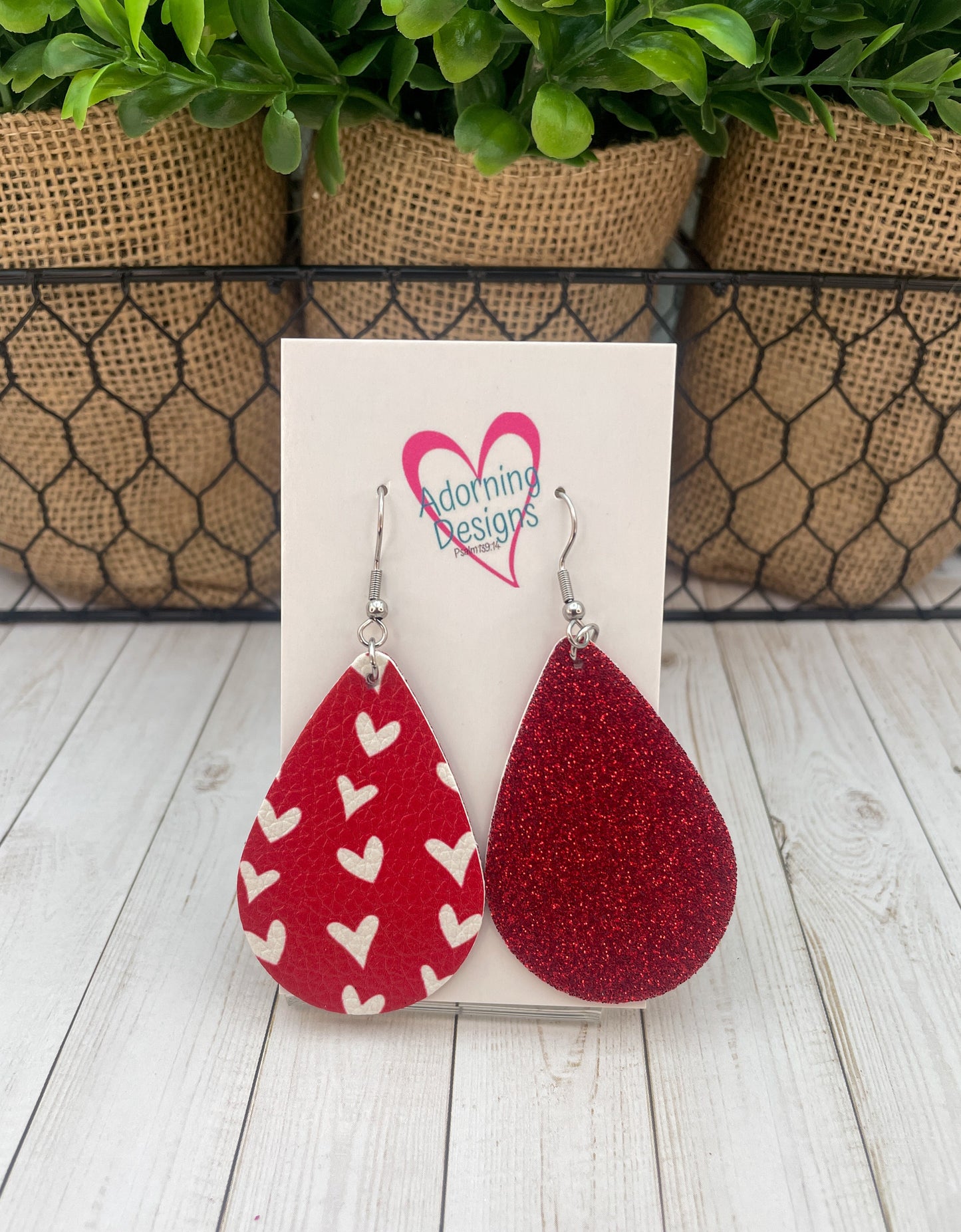 Valentine's Red with white hearts Dangles